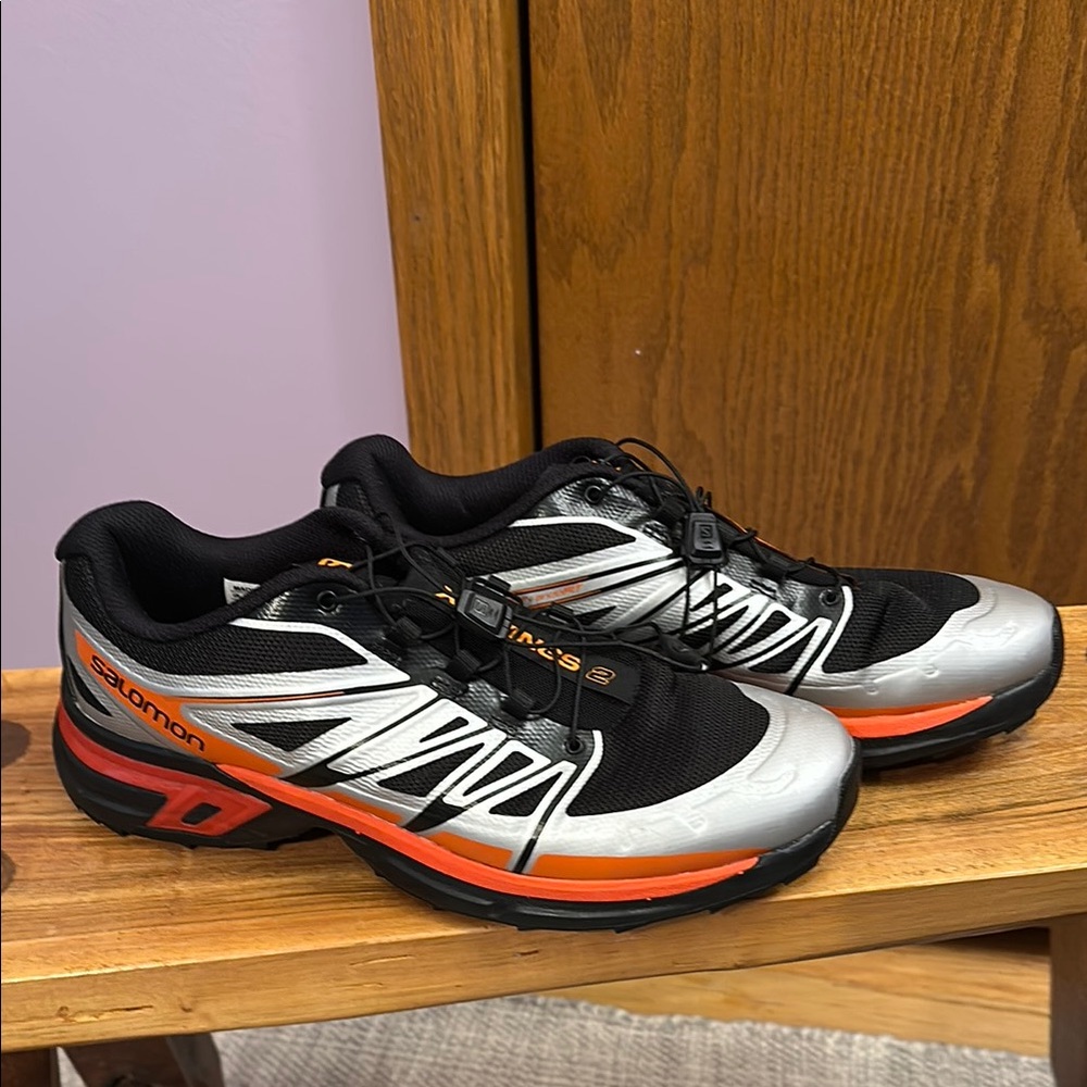 Salomon XT-Wings 2 Black Silver Vibrant Orange Men's Shoes size 9.5. - Picture 6 of 16